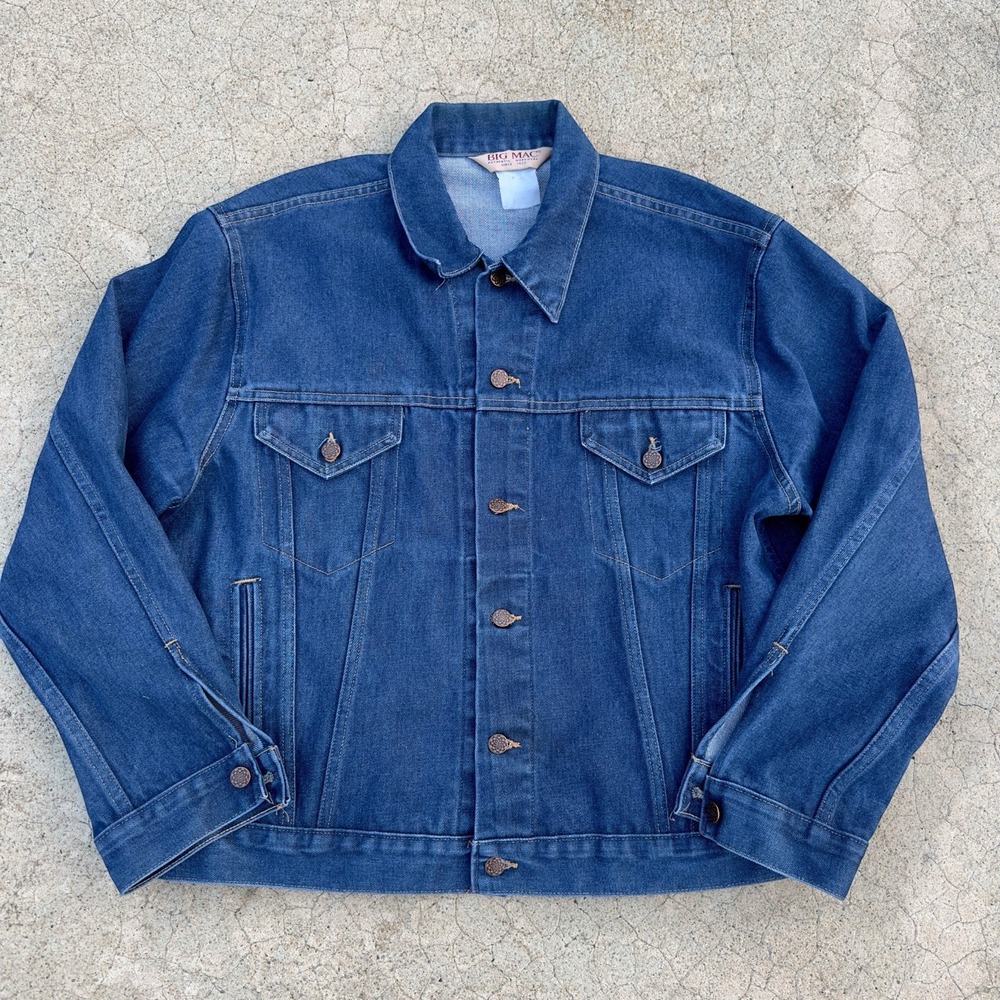 Vintage Big Mac Jean Jacket Men's Size XL 52 Blue Denim Trucker Made in USA 80s
